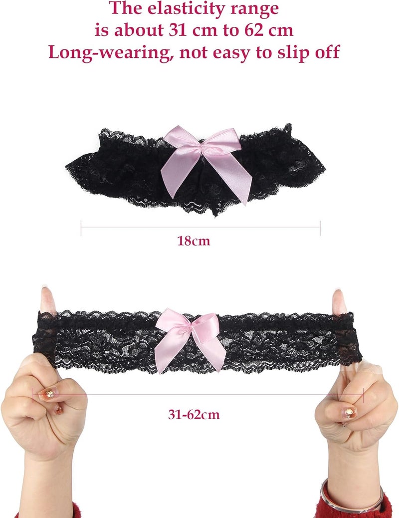 OhYeah! Lace Wedding Garters for Bride Bridal Garter Set Elastic Leg Garters for Thigh with Bow Party Prom Bridal Lingerie - Image 2